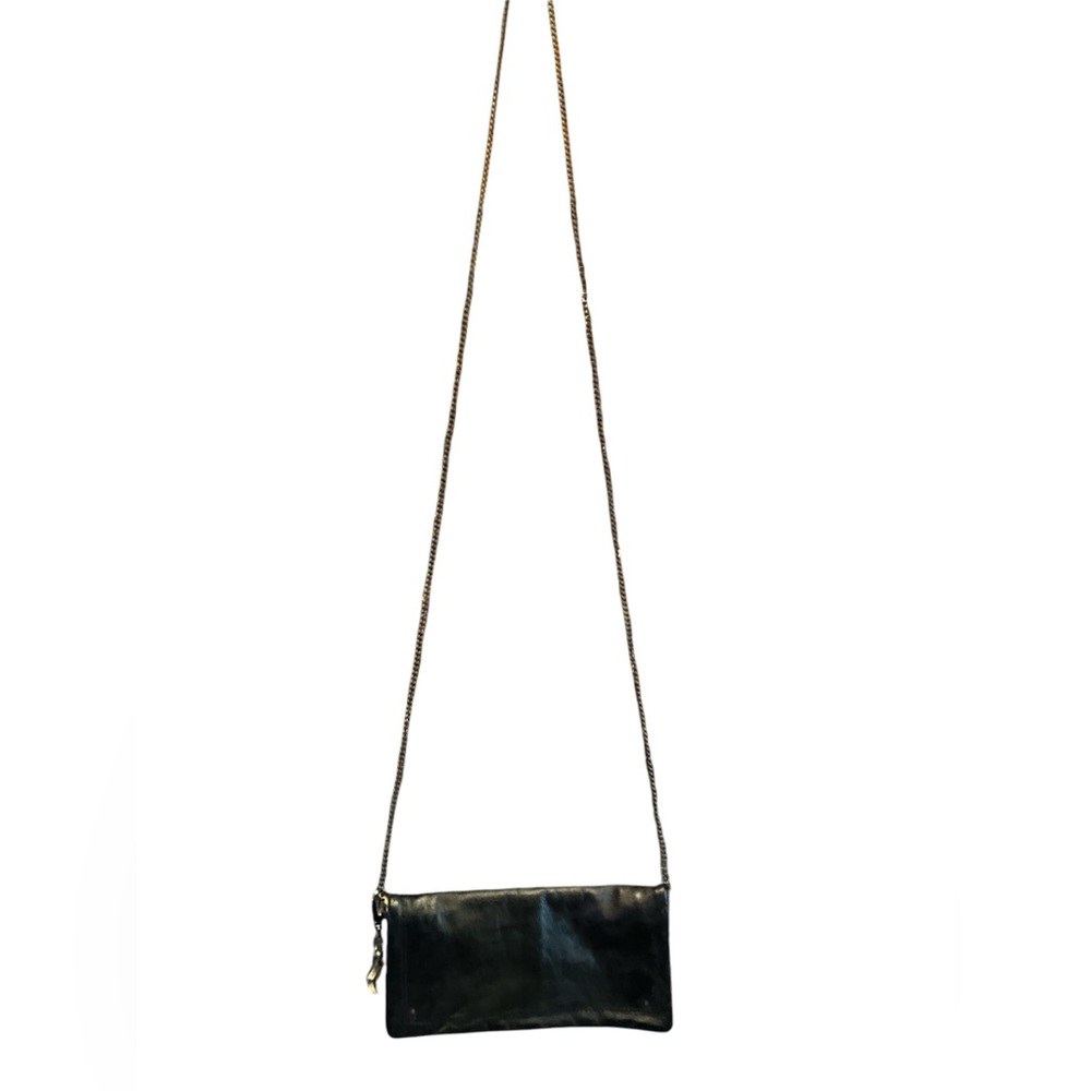BDG Elegant Black small genuine Leather Crossbody Bag, clutch minimalist - Picture 6 of 17